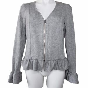 Samantha Dru | Gray Zip Down Ruffle Cardigan S